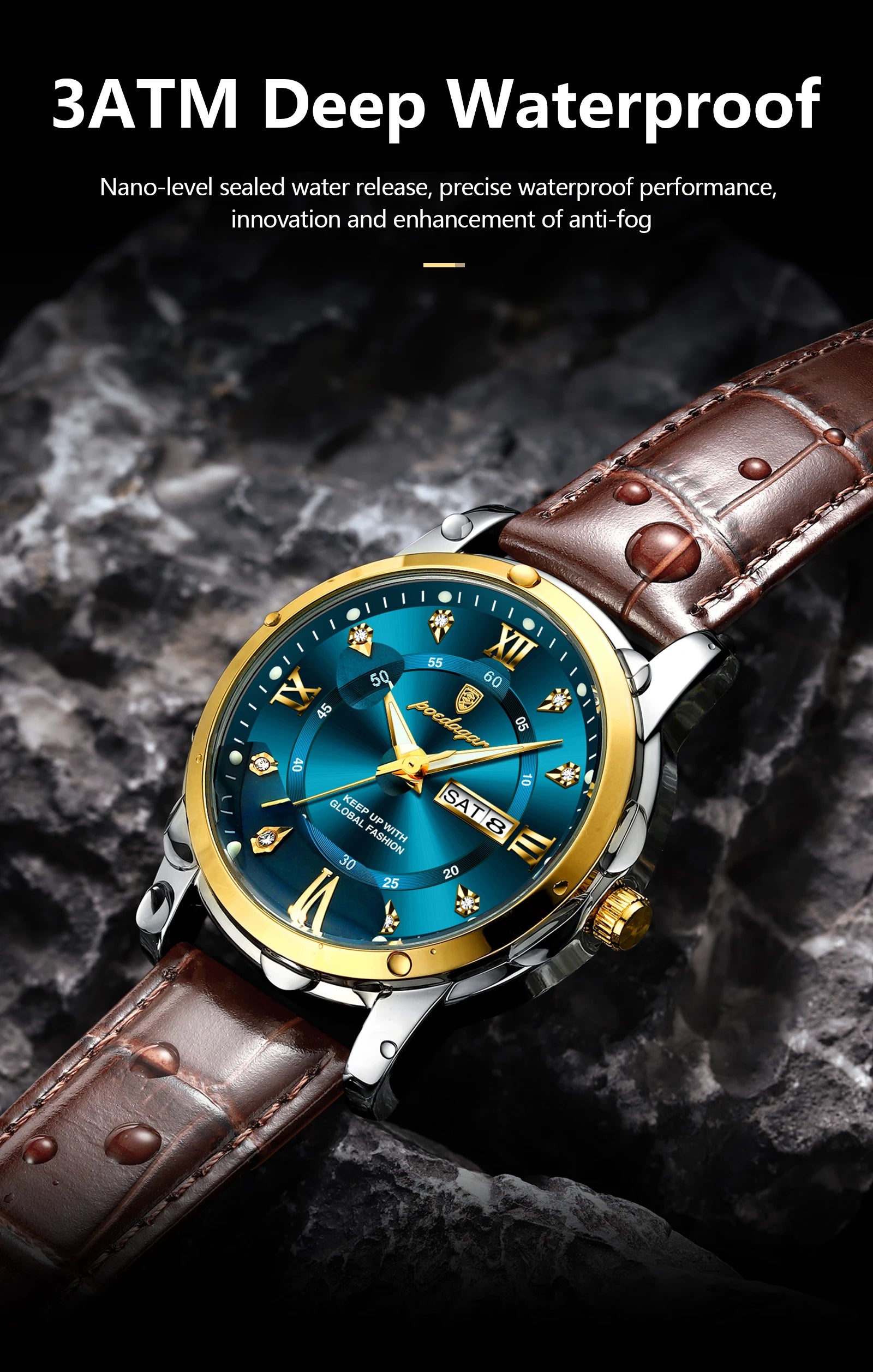 POEDAGAR Luxury Business Male Wristwatch Waterproof Luminous Leather Man Watch Date Week Sport Casual Men's Quartz Watches reloj