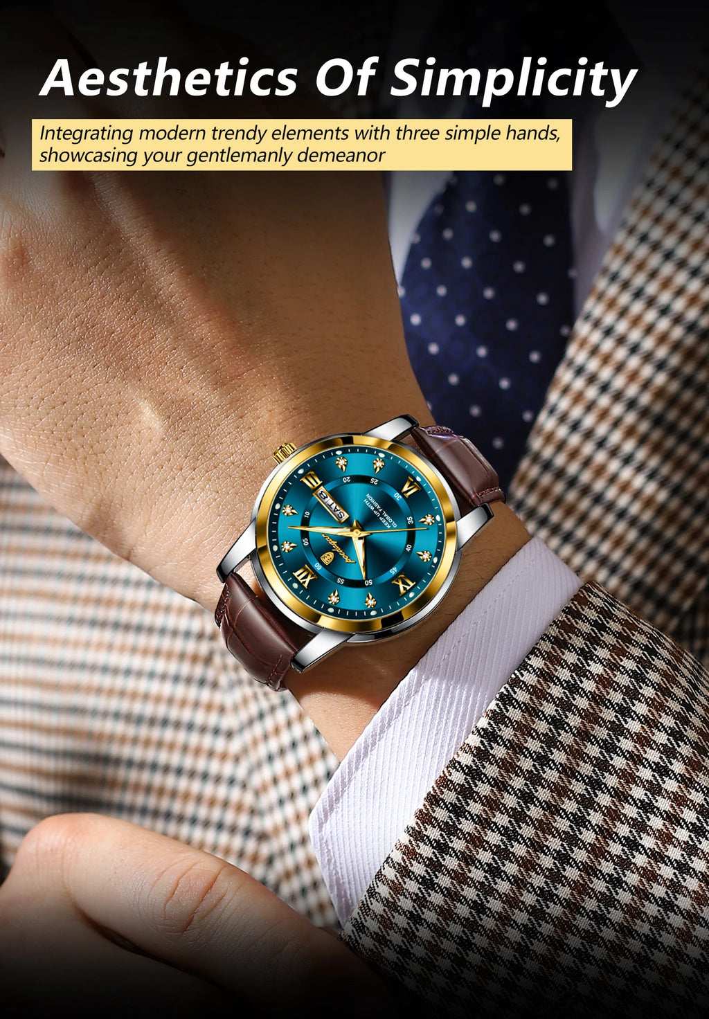 POEDAGAR Luxury Business Male Wristwatch Waterproof Luminous Leather Man Watch Date Week Sport Casual Men's Quartz Watches reloj