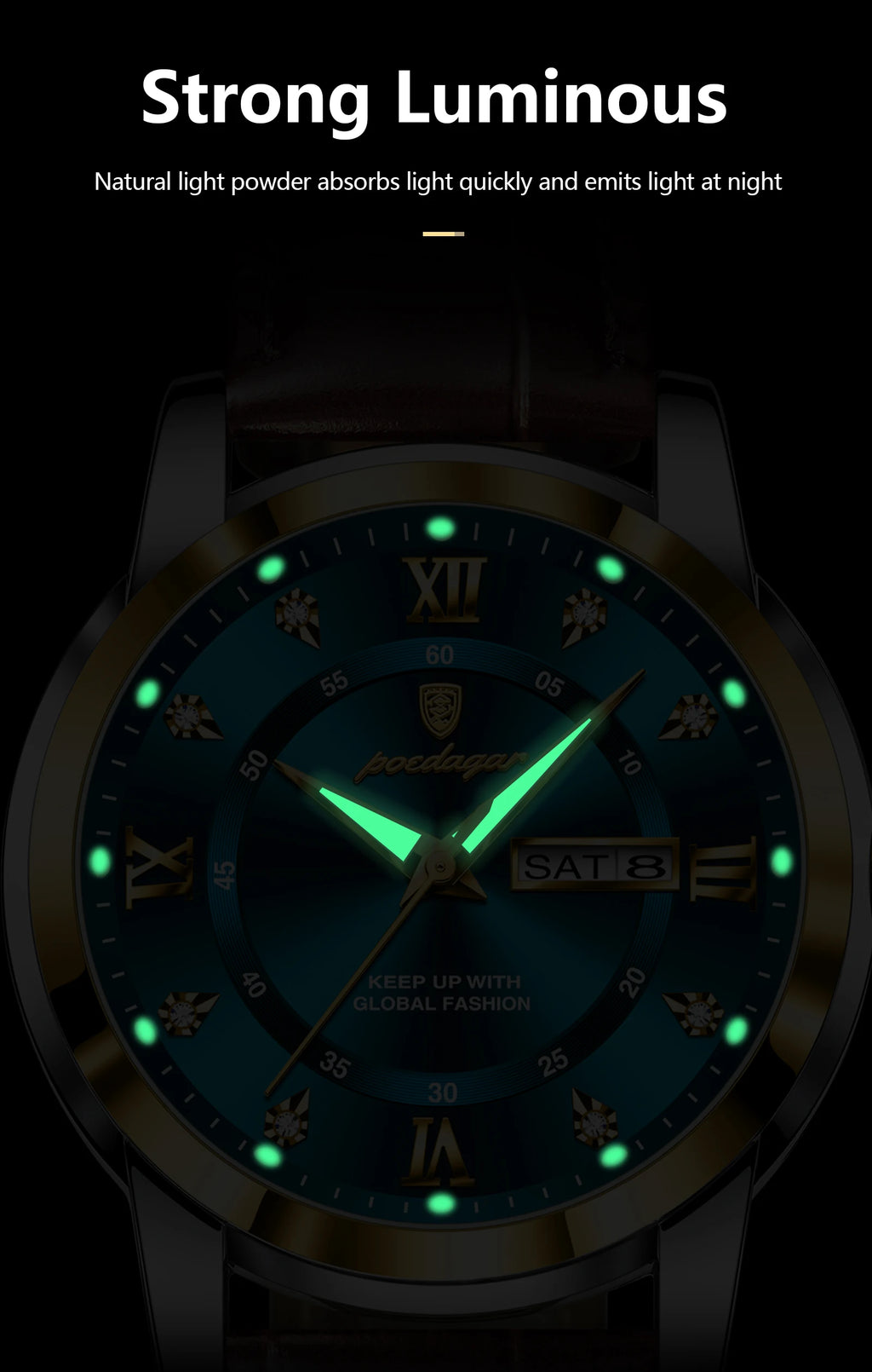 POEDAGAR Luxury Business Male Wristwatch Waterproof Luminous Leather Man Watch Date Week Sport Casual Men's Quartz Watches reloj