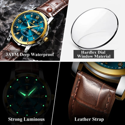 POEDAGAR Luxury Business Male Wristwatch Waterproof Luminous Leather Man Watch Date Week Sport Casual Men's Quartz Watches reloj