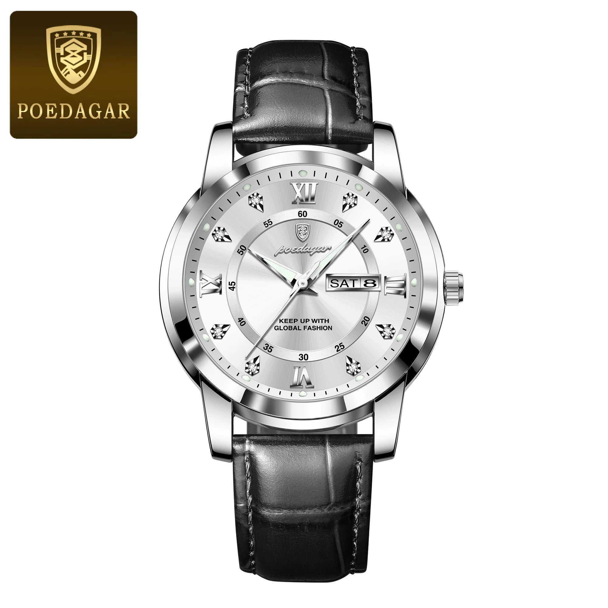 POEDAGAR Luxury Business Male Wristwatch Waterproof Luminous Leather Man Watch Date Week Sport Casual Men's Quartz Watches reloj