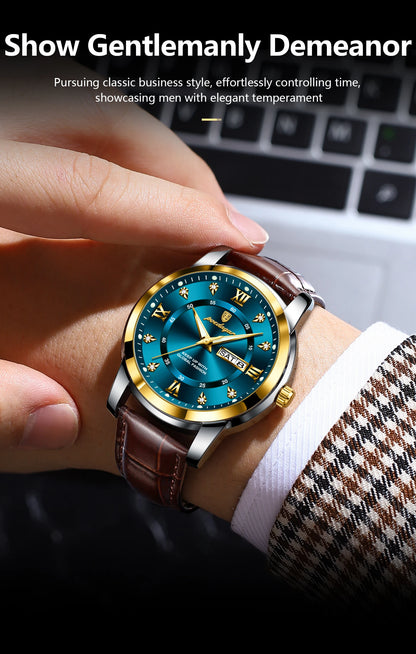 POEDAGAR Luxury Business Male Wristwatch Waterproof Luminous Leather Man Watch Date Week Sport Casual Men's Quartz Watches reloj