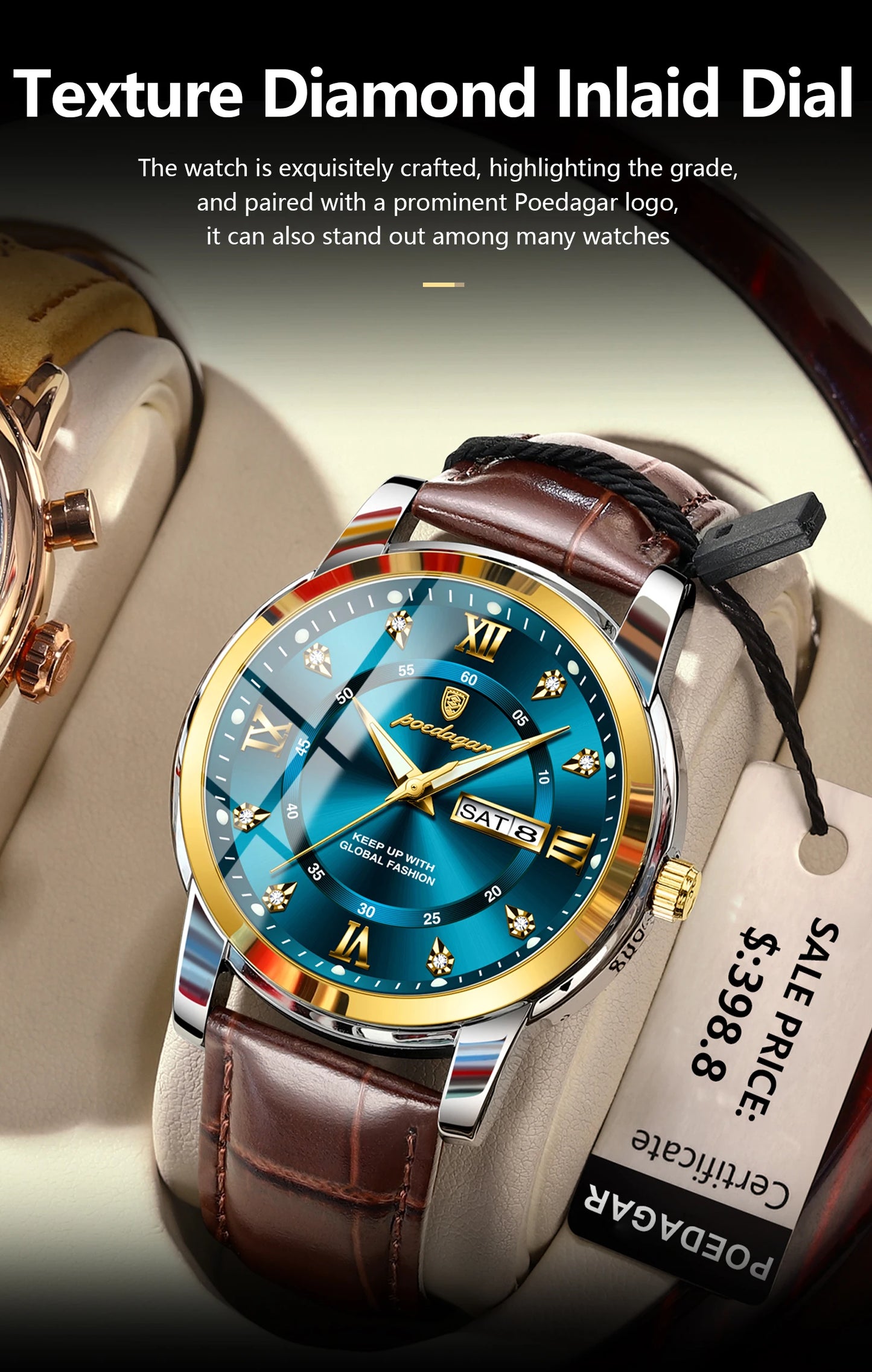 POEDAGAR Luxury Business Male Wristwatch Waterproof Luminous Leather Man Watch Date Week Sport Casual Men's Quartz Watches reloj