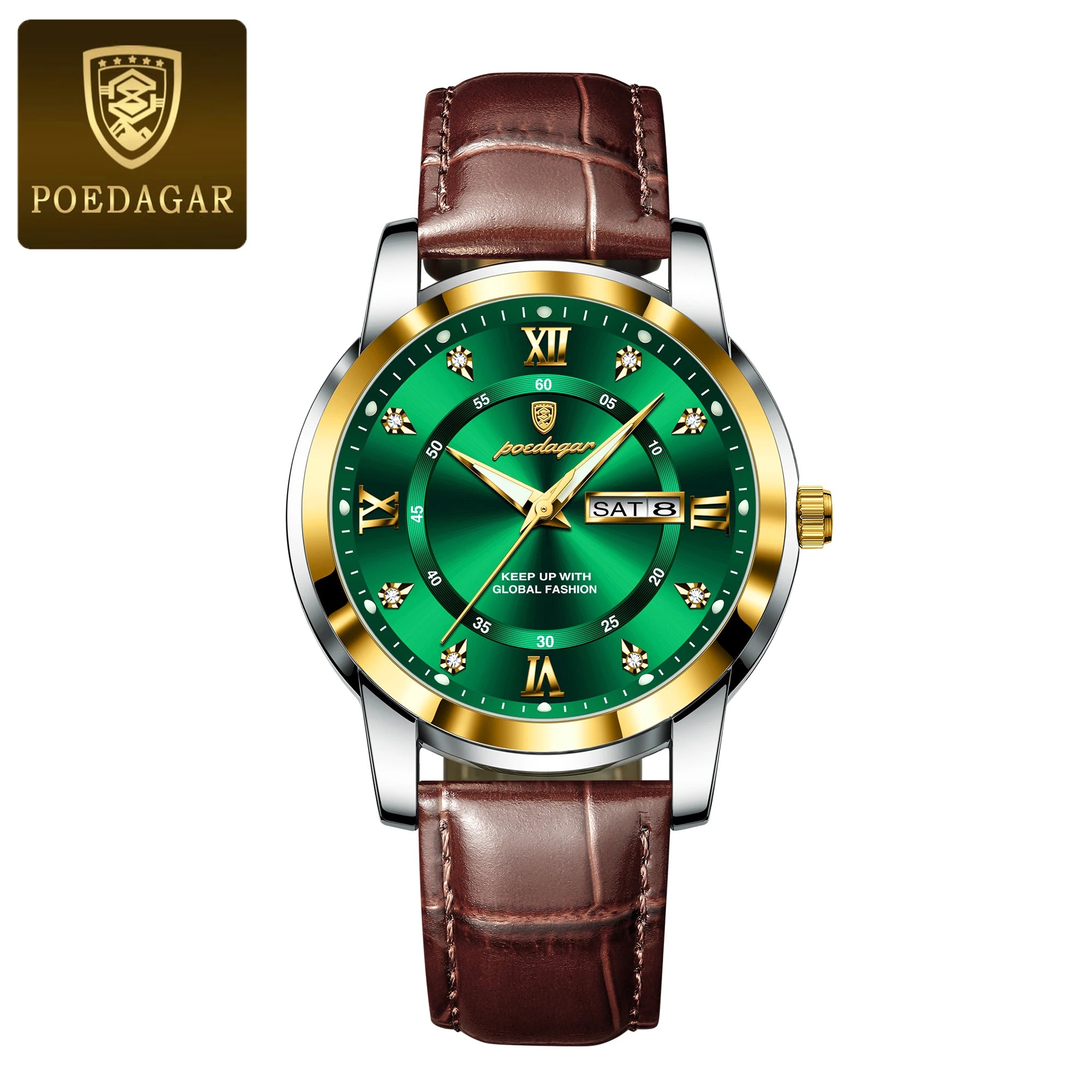 POEDAGAR Luxury Business Male Wristwatch Waterproof Luminous Leather Man Watch Date Week Sport Casual Men's Quartz Watches reloj