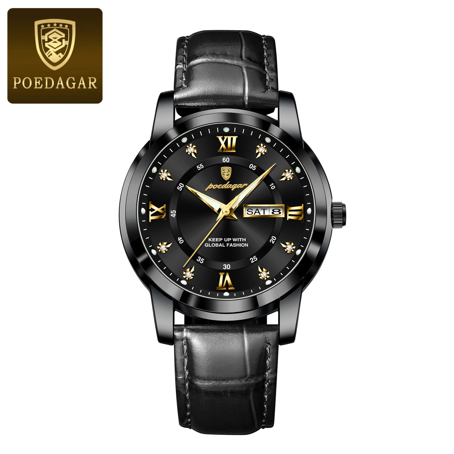 POEDAGAR Luxury Business Male Wristwatch Waterproof Luminous Leather Man Watch Date Week Sport Casual Men's Quartz Watches reloj
