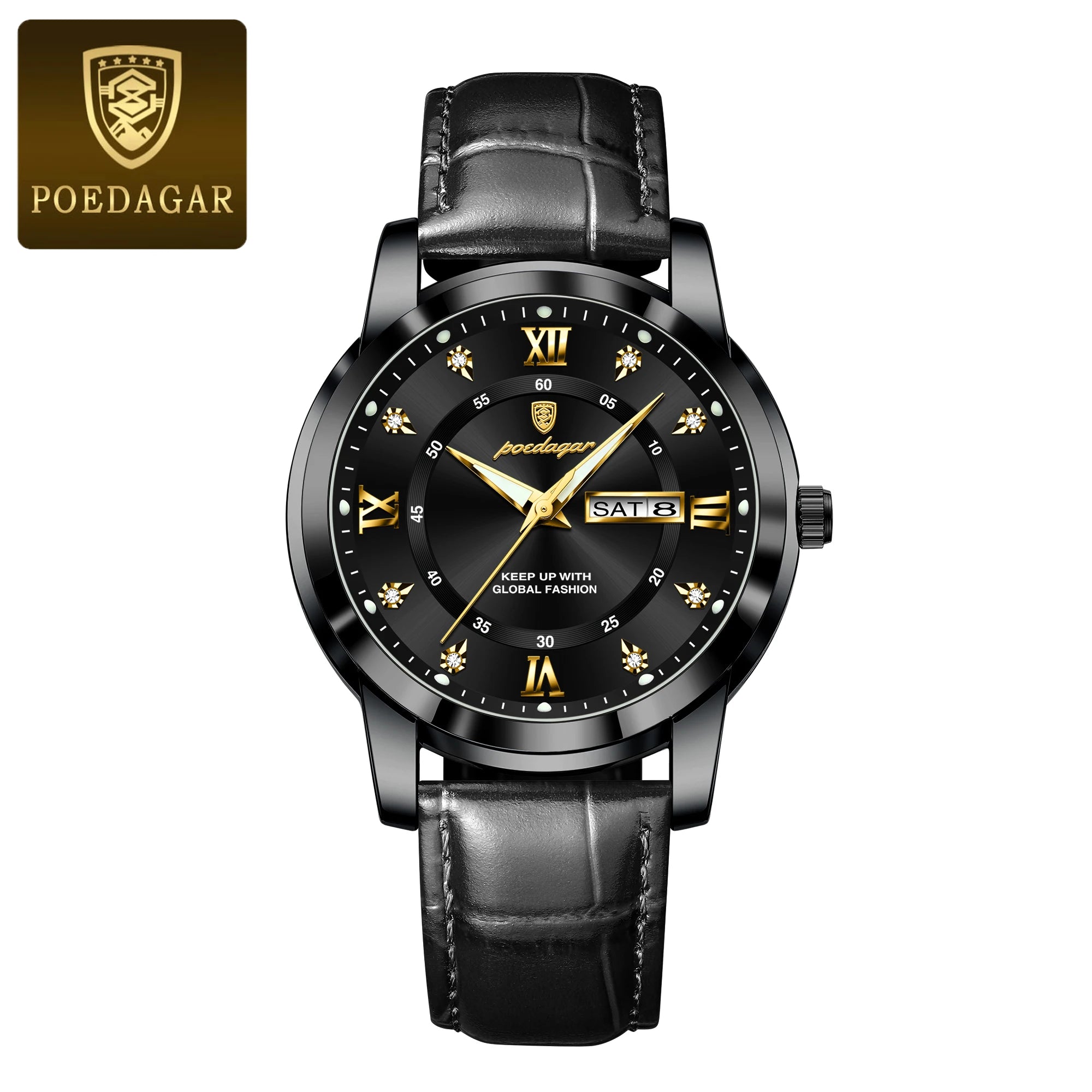 POEDAGAR Luxury Business Male Wristwatch Waterproof Luminous Leather Man Watch Date Week Sport Casual Men's Quartz Watches reloj