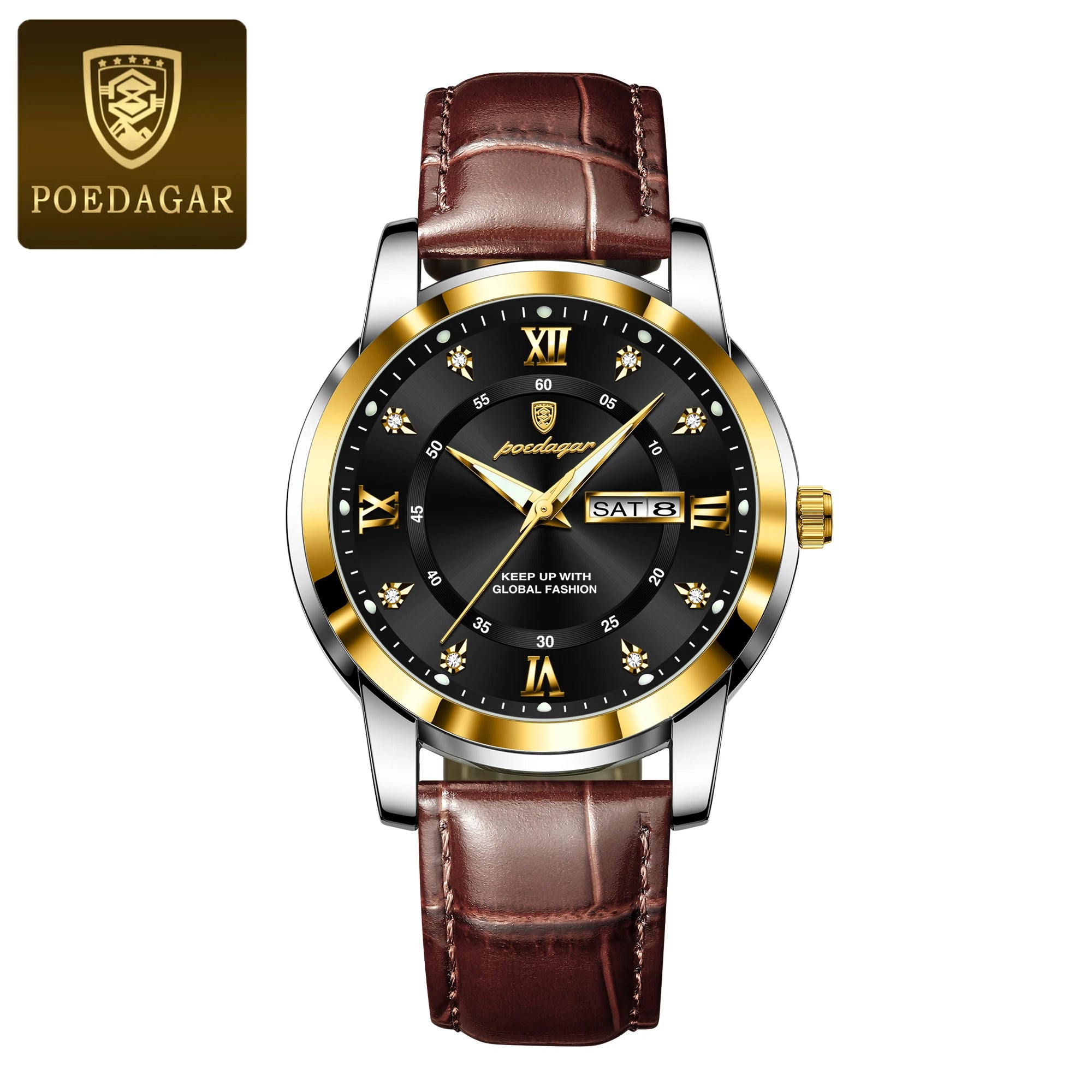 POEDAGAR Luxury Business Male Wristwatch Waterproof Luminous Leather Man Watch Date Week Sport Casual Men's Quartz Watches reloj